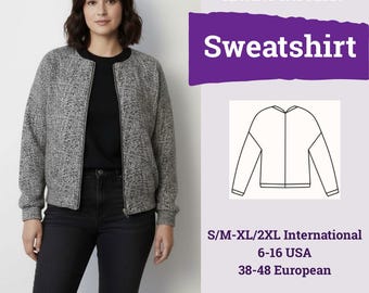 Zip Up Sweatshirt Pattern | Women Sweatshirt Pattern| Women Sewing Pattern | Zip Jacket Pattern | Oversized Zipper Sweatshirt Pattern |