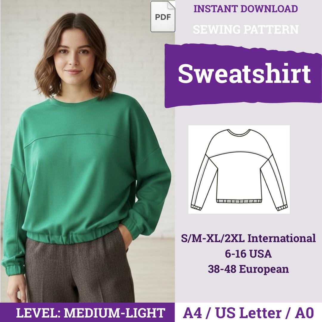 Sweats Pattern Sweatshirt Sewing Pattern PDF | Loose Fit Sweatshirt Sewing Pattern ...