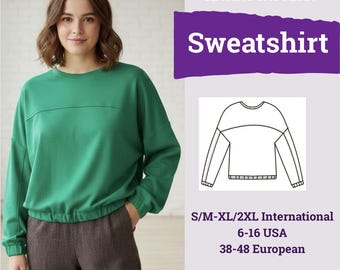 Sweatshirt Sewing Pattern PDF | Loose Fit Sweatshirt Sewing Pattern | Sweatshirt Pattern | Hoodie Pattern | Loungewear Pattern |