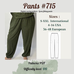 Loose Pants Sewing Pattern PDF | Pants Pattern Beginner | Harem Pants Pattern | Comfy Pants Sewing Pattern | Summer Pants Pattern |