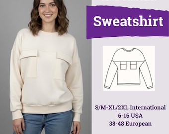 Pattern for a pullover with pockets | Loose Fit Sweatshirt Sewing Pattern PDF | Beginner Sewing Pattern | Women Sewing Pattern |