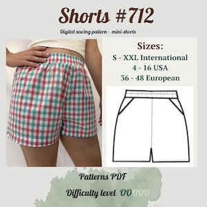 Patrón de costura de pantalones cortos para mujer en PDF / Patrón de minipantalones cortos / Pantalones cortos cómodos con bolsillos / Patrón de pantalones cortos para principiantes / Patrón de costura de pantalones cortos en PDF /