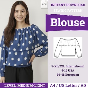 Loose Fit Blouse Sewing Pattern | Women Sewing Pattern | Blouse Sewing Pattern | Easy Blouse Pattern | Oversized Top | Digital Download