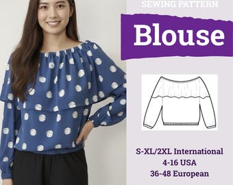 Loose Fit Blouse Sewing Pattern | Women Sewing Pattern | Blouse Sewing Pattern | Easy Blouse Pattern | Oversized Top | Digital Download