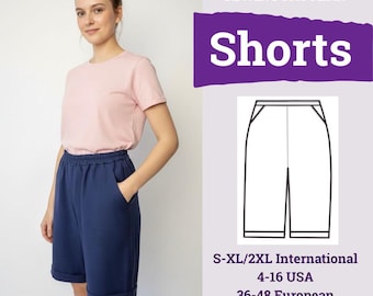 Knielange Shorts Schnittmuster PDF | Shorts Schnittmuster | Schnittmuster Sommer Shorts |Schnittmuster Einfach Shorts Schnittmuster | Shorts Muster
