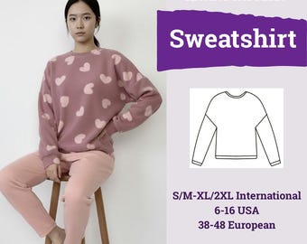 Oversized Sweatshirt Sewing Pattern PDF | Loose Fit Sweatshirt with Cuffs | Beginner Patterns | Women Sewing Pattern | Sweatshirt Pattern |