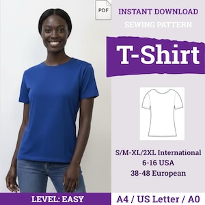 Easy T-Shirt Frauen Nähen | T-Shirt Frauen Schnittmuster | T-Shirt Schnittmuster PDF | Basic T-shirt Schnittmuster | T-Shirt Nähen |