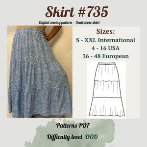 Maxi Skirt Sewing Pattern | Pattern Women&#39;s Long Gathered Tiers | Tiered Maxi Skirt Pattern | Skirt Pattern | Women Skirt Pattern |