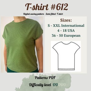 Patrón de costura de camiseta PDF / Patrón de costura de camiseta para mujer / Patrón de costura de camiseta básica / Patrón de camiseta oversize /