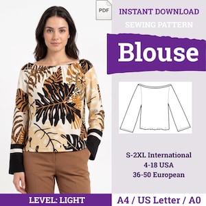 Boho Blouse Sewing Pattern | Loose Blouse Sewing Pattern | Blouse Sewing Pattern | Women Sewing Pattern | Easy Blouse Pattern | Top Pattern