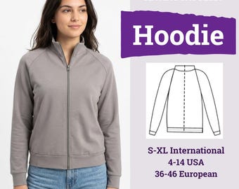 Zip Up Hoodie Pattern | Women Hoodie Sweatshirt Pattern| Women Sewing Pattern | Zip Jacket Pattern | Sewing Patterns| Zipper Hoodie Pattern|