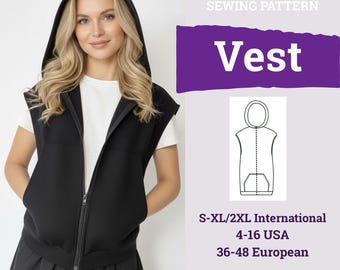 Hooded Vest Sewing Pattern | Vest Sewing | Women’s Vest Pattern | Vest Pattern Zip-Up | Vest Pattern | Sewing Patterns | Digital Download |