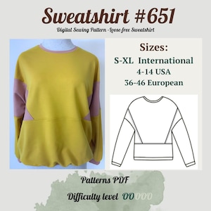 Loose Fit Sweatshirt Sewing Pattern PDF | Beginner Sewing Pattern | Digital Download | Sweatshirt PDF Pattern |  Women Sewing Pattern |