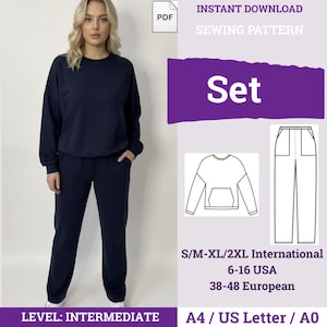 Loungewear pattern | Women Sportswear Pattern | Oversized Sweatshirt | Pants Sewing Pattern | Basic Set Pattern | Womens Tracksuit Pattern