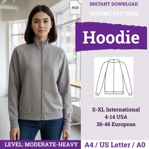 Zip Up Hoodie Pattern | Women Hoodie Sweatshirt Pattern| Women Sewing Pattern | Zip Jacket Pattern | Sewing Patterns| Zipper Hoodie Pattern|