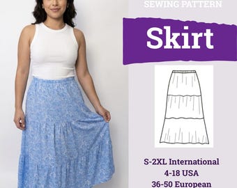 Maxi Skirt Sewing Pattern | Easy Women Pattern | Long Skirt Sewing Pattern | Skirt Pattern | Elastic Waist Maxi Skirt with Ruffle Hem |