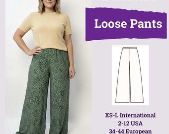 Loose Pants Sewing Pattern | Comfy Pants Sewing Pattern | Elastic Waistband Pants | Wide Leg Pants Sewing Pattern | Women Sewing Pattern |