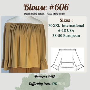 Loose Blouse Sewing Pattern PDF | Renaissance Blouse Sewing Pattern | Drop Shoulder Top | Easy Blouse Digital Sewing |