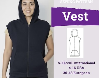 Hooded Vest Sewing Pattern PDF | Vest Pattern  | Sewing Pattern Vest  for Women | Sewing Patterns |  Vest Sewing | Digital Download |