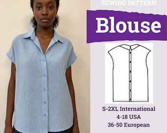 Patrón de costura para blusa / Patrón de costura para camisa / Patrón de camisa abotonada / Camisa casual / Patrón de costura para mujer / Descarga digital / Patrón de blusa