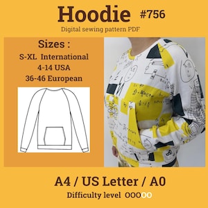 Hoodie sewing pattern | Women&#39;s Hoodie Pattern | Simple Sweatshirt Pattern | Raglan Sleeve Hoodie pattern | Pullover Sewing Pattern |