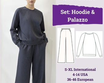 Sewing Pattern Hoodie & Palazzo Pants | Women’s Set Pattern | Basic  Set Pattern | Women Loose Set Sewing Pattern | Loungewear Pattern |