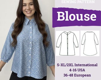 Mönster för blus med knapp | Halvlös blus | Symönster Halvlös blus | Symönster för blus | Symönster för skjorta |