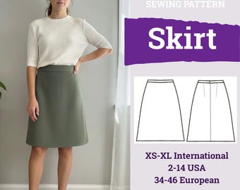 Patrón de falda en línea A / Patrón de falda / Patrón de falda hasta la rodilla en PDF / Patrón de falda sencillo / Patrón para mujer / Patrón de falda para principiantes /