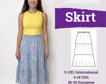 Naaipatroon voor een maxi-rok | Eenvoudig damespatroon | Naaipatroon voor een lange rok | Rokpatroon | Maxi-rok met elastische taille en ruches aan de zoom |