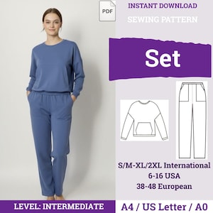 Women Sportswear Pattern | Oversized Sweatshirt and Pants Sewing Pattern| Kangaroo Pocket Tracksuit | Basic Set Pattern | Sewing Pattern