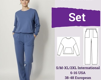 Women Sportswear Pattern | Oversized Sweatshirt and Pants Sewing Pattern| Kangaroo Pocket Tracksuit | Basic Set Pattern | Sewing Pattern