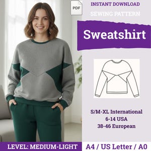 Color Block Pullover Sewing | Oversized Sweatshirt Sewing Pattern PDF | Sweatshirt Pattern | sewing pattern for women | Loungewear Pattern