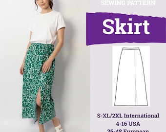 Mönster för maxi kjol med slits | Mönster för lång kjol i PDF-format | Mönster för kjolar | Mönster för kvinnor | Kjolmönster |