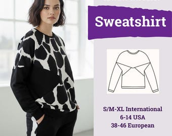 Modello di cucito per felpa oversize / Modello di maglione / Modelli di cucito per donna / Modello di felpa / Modello di pullover / Modello di felpa con cappuccio /