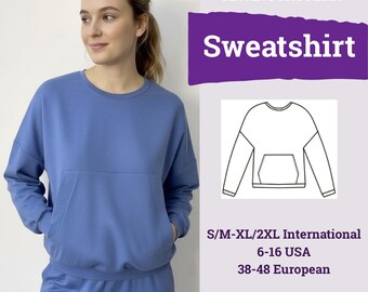 Oversized Sweatshirt Sewing Pattern | Pocket Sweater Pattern | Women Sewing Pattern | Women Sweatshirt | Sweater Pattern | Hoodie Pattern |