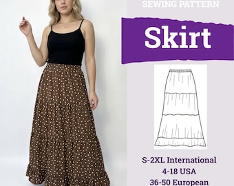Long Skirt Pattern | Women Skirt Pattern | Maxi Skirt Sewing Pattern | Skirt Sewing Pattern | Elastic Waist Maxi Skirt with Ruffle Hem |