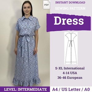 Classic Shirt Dress Pattern | Summer Dress Sewing Pattern | Women Dress Pattern | Simple Loose Fit Dress | Button Down Linen Dress Pattern |