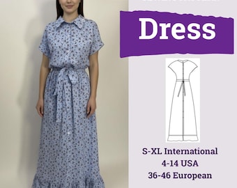 Classic Shirt Dress Pattern | Summer Dress Sewing Pattern | Women Dress Pattern | Simple Loose Fit Dress | Button Down Linen Dress Pattern |
