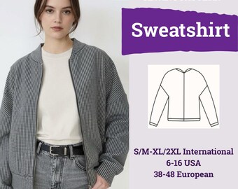 Patrón de costura de sudadera con cremallera extragrande en PDF / Patrón de costura de suéter con cremallera / Patrón de suéter / Patrón de mujer / Patrón de sudadera para mujer /