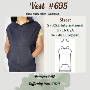 Hooded Vest Sewing Pattern PDF | Vest Pattern  | Sewing Pattern Vest  for Women | Sewing Patterns |  Vest Sewing | Digital Download |