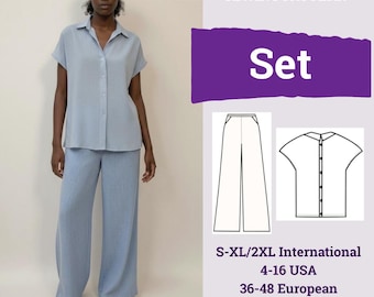 Women Sewing Pattern | Blouse Sewing Pattern | Wide-Leg Trousers Pattern | Shirt Sewing Pattern | Palazzo Pants Sewing Pattern |
