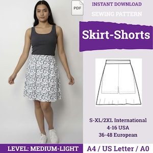 Skirt with Attached Shorts Sewing Pattern | Skirt with Shorts underneath Sewing Pattern | Skirt with built in Shorts Sewing Pattern |