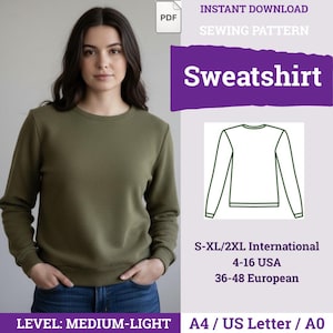 Patrón de costura de sudadera clásica PDF / Patrón de sudadera para mujer / Patrón de costura para mujer / Patrón de costura para principiantes /