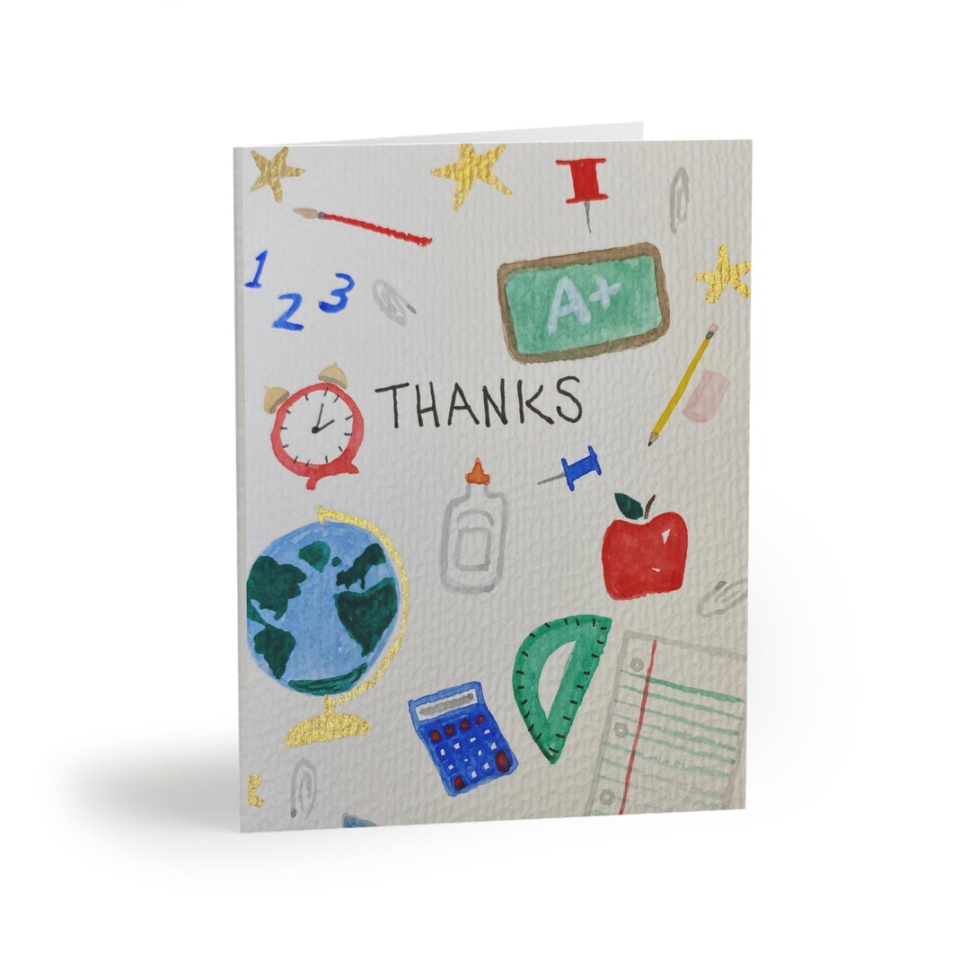 Teacher Thank You Cards Set (8), Teacher Appreciation, School Supplies ...