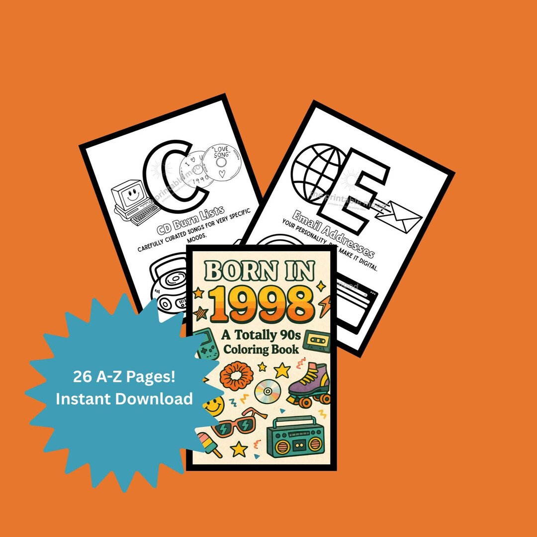Born in 1998 Coloring Book – A to Z of a Very Special Year - Etsy