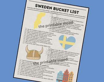 Lista de deseos: Edición Suecia / Lista de viaje imprimible / Rastreador de aventuras europeas / Descarga digital en PDF