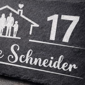 Türschild personalisiert Schiefer | Türschild Familie & Name | Hausnummer graviert | Namensschild Haustür | Geschenk Richtfest Einzug 画像 2