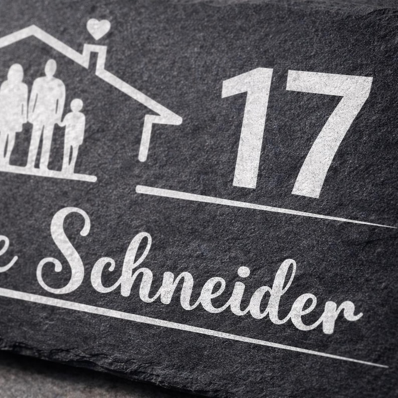 Türschild personalisiert Schiefer | Türschild Familie & Name | Hausnummer graviert | Namensschild Haustür | Geschenk Richtfest Einzug 画像 2