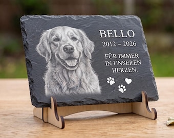 Personaliseer de schetsplaat Haustier Gedenkstein met Foto, Gravierter Hundegrabstein Katzengrabstein, Grabmal met Ständer
