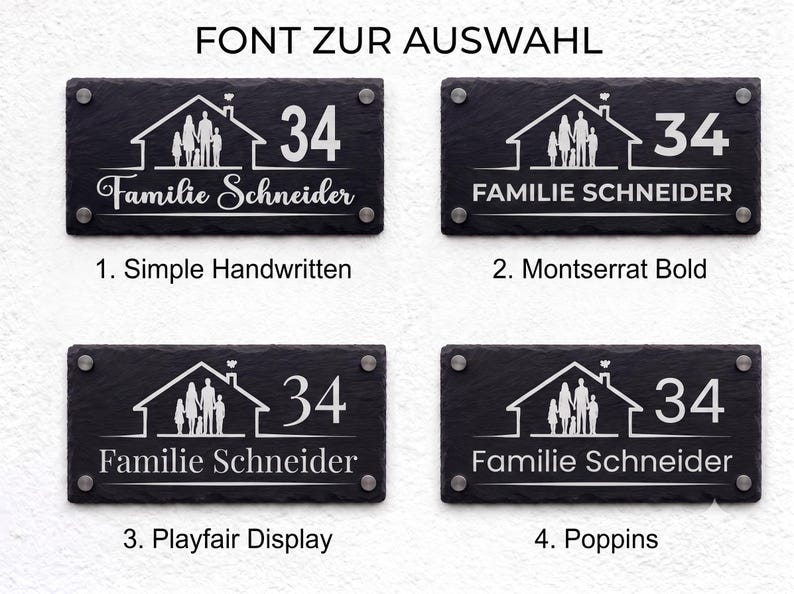 Türschild personalisiert Schiefer | Türschild Familie & Name | Hausnummer graviert | Namensschild Haustür | Geschenk Richtfest Einzug 画像 6
